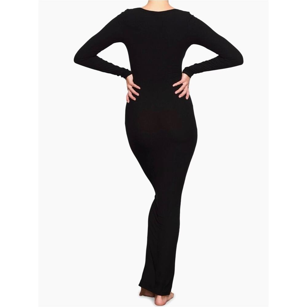 NWT SKIMS Black Soft Lounge Long-Sleeve Square Neck Bodycon Maxi Dress. Size M. - Picture 4 of 9
